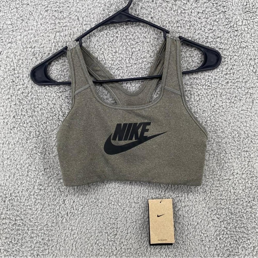 Nike Swoosh Medium Support Sports Bra Olive Green Heather 899370-091 Womens Sz M